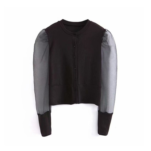 Zwarte blouse met doorschijnende mouwen S