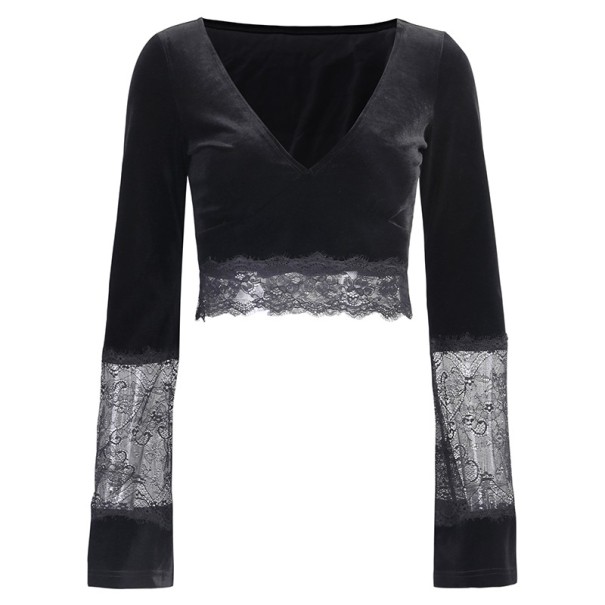 Zwarte crop top voor dames met lange mouwen A1277 S