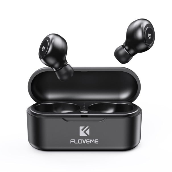 Zwarte draadloze oordopjes met microfoon voor muziek en gesprekken Bluetooth 5.0 Batterijduur 4 uur Oplaadbare doos met Micro USB-aansluiting 1
