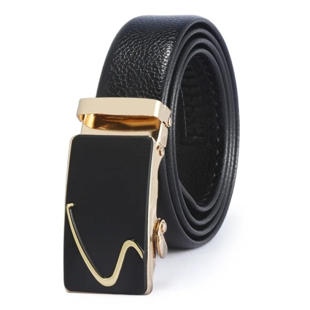 Zwarte PU-leren herenriem met automatische gesp Elegante riem voor heren Verstelbare lengte Stijlvol modeaccessoire goud 110 cm