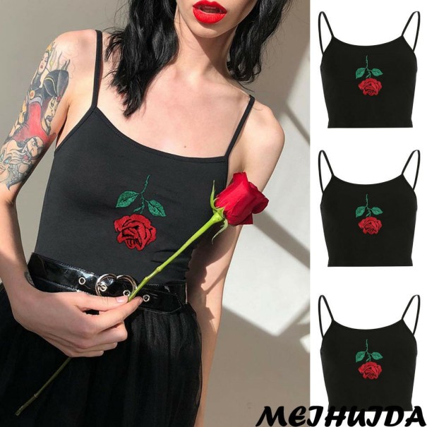 Zwarte tanktop voor dames met roos