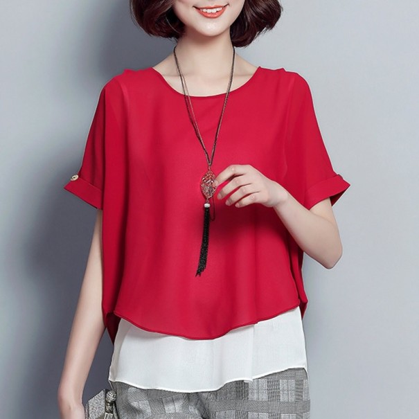 Zweifarbige Damenbluse rot S