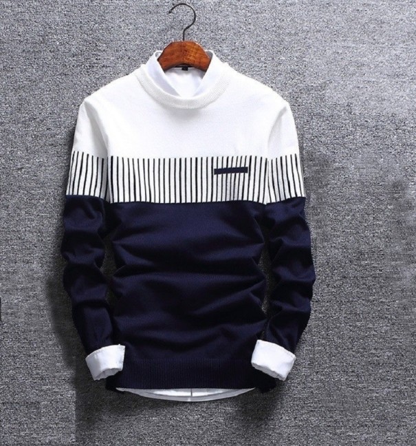 Zweifarbiger Herrenpullover dunkelblau XS