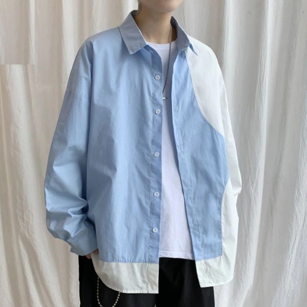 Zweifarbiges Herrenhemd F838 blau XL