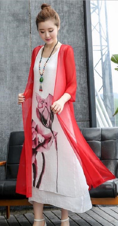 Zweiteiliges Sommerkleid für Damen rot L