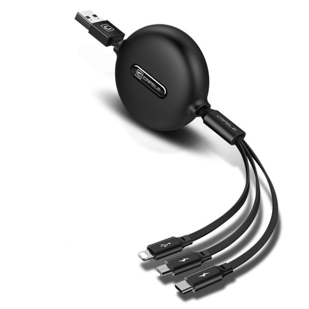 Zwijany kabel USB Lightning / Micro USB / USB-C czarny