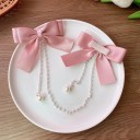 1 Pair of Hair Clips 10 x 8 cm Satin Bow with Pearls 15 cm Girls' Hair Decoration Elegant Hair Accessory 6