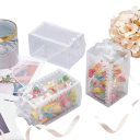 10 ks Priehľadné PVC krabičky 10,5 x 6 x 6 cm Plastové darčekové boxy s mašľou a srdiečkami Svadobné výslužky Vianočné balenie cukroviniek Elegantné dekoratívne obaly 5