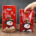 10 ks Vánoční dárková taška se sněhulákem 25 x 16,5 cm Plastové tašky s uchy na malé vánoční dárky a cukrovinky Veselý zimní motiv 1