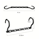 10 pcs de cabides de plástico preto economizadores de espaço com 5 orifícios, comprimento 24 cm, 2 ganchos para barra, organizadores práticos 3