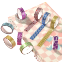 10 pcs ruban adhésif en papier pailleté 15 mm x 3 m Ensemble de rubans décoratifs avec des motifs d'ornements et de géométrie pour des étiquettes DIY 2