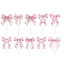 10 stk. Kagepinde med Lyserøde Sløjfer Mix Designs 5,5 x 4,5 cm Kage Topper Dekorationer til Cupcakes Fødselsdage Festpynt 1