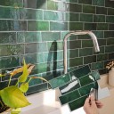 10 sztuk Naklejek na ścianę 29 x 21 cm PET Zielone cegły 3D efekt Dekoracyjny panel ścienny do kuchni i łazienki 2