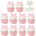 10 sztuk Ozdoba na cupcakes różowa materiałowa kokardka Dekoracje na muffiny toppery tortowe dekoracje na urodziny imprezy 2