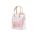 10 sztuk Przezroczysta torba prezentowa PVC 27 x 21 x 11 cm z beżowymi uchwytami Luksusowa torba plastikowa na prezenty i pamiątki Wytrzymałe torby na wesele urodziny kosmetyki imprezy 7