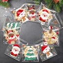 100 sztuk samoprzylepnych plastikowych torebek świątecznych 10 x 10 cm Torebki do pakowania z motywem świątecznym na słodycze, prezenty, ciastka i drobiazgi 2