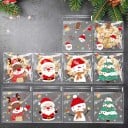 100 sztuk samoprzylepnych plastikowych torebek świątecznych 10 x 10 cm Torebki do pakowania z motywem świątecznym na słodycze, prezenty, ciastka i drobiazgi 3