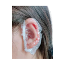 100 unidades de protectores de oídos desechables a prueba de agua para teñir el cabello Cubiertas de oídos de plástico elástico transparente Fundas protectoras contra el agua y el tinte 3