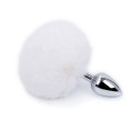 Metall buttplug med kaninsvans storlek S 2,8 cm lurvig boll 9 cm olika färger slät yta diskret förpackning 3