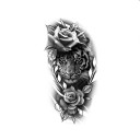 Tillfällig vattentät tatuering 11,5 x 21 cm Tiger och ros Modernt realistiskt motiv Håller upp till 15 dagar Enkel applicering Kroppstatuering 1