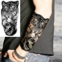 Tillfällig vattentät tatuering 11,5 x 21 cm Tiger med dödskalle Modernt realistiskt motiv Håller upp till 15 dagar Enkel applicering Kroppstatuering 2