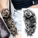 Tillfällig vattentät tatuering 11,5 x 21 cm Tiger och ros Modernt realistiskt motiv Håller upp till 15 dagar Enkel applicering Kroppstatuering 2