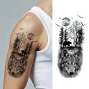 Tillfälligt vattentåligt tatuering 21 x 11,4 cm Motiv varg skog björn måne Klistermärke tatuering Stiligt kroppssmycke Vild natur 2