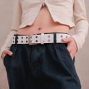 PU-läderbälte med legeringsspänne 110 x 3,8 cm Modebälte med dubbla hål Elegant och starkt unisex-tillbehör för byxor och klänningar 6