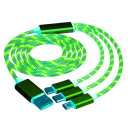3in1 självlysande snabbladdningskabel USB C + Micro USB + Lightning iPhone + USB A 1,2 m LED-kabel 3A datakabel 3