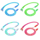 3in1 självlysande snabbladdningskabel USB C + Micro USB + Lightning iPhone + USB A 1,2 m LED-kabel 3A datakabel 7