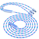 3in1 självlysande snabbladdningskabel USB C + Micro USB + Lightning iPhone + USB A 1,2 m LED-kabel 3A datakabel 8