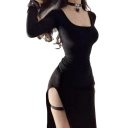 Elegantes schwarzes tailliertes Kleid mit langen Ärmeln Quadratischer Ausschnitt Hoher Schlitz Damen Abendkleid Ball oder formelle Mode 2