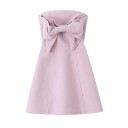 Rochie mini roz fara bretele Rochie formala eleganta cu fundita mare pe spate Rochie scurta pentru evenimente sociale tinuta de seara 3