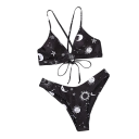Tvådelad bikini för kvinnor med astrologiskt mönster Triangelbh Korsade remmar Hög midja Snygga badkläder till stranden 1