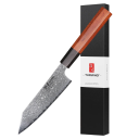 Japanisches Küchenmesser Gesamtlänge 24 cm aus Damaststahl Handgeschmiedetes Messer für Gemüse, Fleisch und Obst Griff aus Ebenholz und Palisander 1