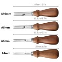 Set med 4 läderverktyg A4–A10 mm Syl med trähandtag 15,5 cm För att skapa spår, dekorationer och sömmar på läder 2