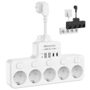 EU-adapter med 5 uttag, USB A + USB C, förlängningskabel 16A 3840W, snabbladdning, individuella brytare, överbelastningsskydd 6