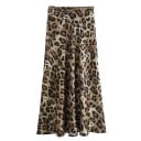 Leopardmikikjol med hög midja för kvinnor Lång plisserad kjol i vintagestil Lös A-linjeformad modell Elegant djurmönster för både stan och sommaren 1