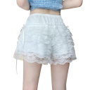 Damshorts med volanger och rosetter i spets, eleganta minishorts i lager, sommarbyxor i chiffong, romantisk look 2