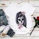 Vit T-shirt för kvinnor med tryck B347 1