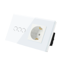 Type F-stikkontakt med monteringsramme og 3-punkts touch-afbryder Glaspanel Hvid ramme Elegant lysstyring 1