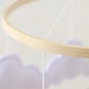 Hanging Mobile for Cot 45 x 25 cm Plush Bunny in Brown or Pink, Moon, White Clouds, Wooden Ring and Beads 4