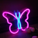 Décoration murale néon LED en forme de papillon Corps bleu Ailes roses Décoration murale lumineuse USB ou 3x piles AA 2