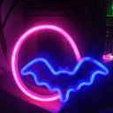 Décoration murale LED néon 25 x 15 cm Chauve-souris lumineuse avec lune USB ou batterie Décoration murale Lampe de chambre Halloween 2