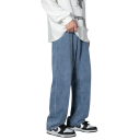 Långa, vida herrjeans med rak passform, snygga, lösa byxor, moderiktiga, casual, streetwear-jeans för män 2