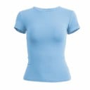 Dam Kortärmad T-shirt med rund hals, åtsittande elastisk topp, modern enfärgad T-shirt, slim fit, moderiktiga kläder 4