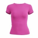 Dam Kortärmad T-shirt med rund hals, åtsittande elastisk topp, modern enfärgad T-shirt, slim fit, moderiktiga kläder 5