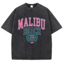 Dam-T-shirt med vintagetryck MALIBU BEACH Lös passform Sommartopp med streetwear-motiv Retrostil Vardagskläder Modern sportig design 1