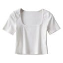 Damt-shirt med kort ärm Elegant fyrkantig halsringning Slim fit Lätt ribbat material Snygg bastopp för vardagsbruk 3