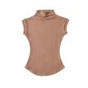 Camiseta de cuello alto sin mangas entallada para mujer Elegante top con cuello alto Corte entallado Blusa de moda para el trabajo y la noche 5